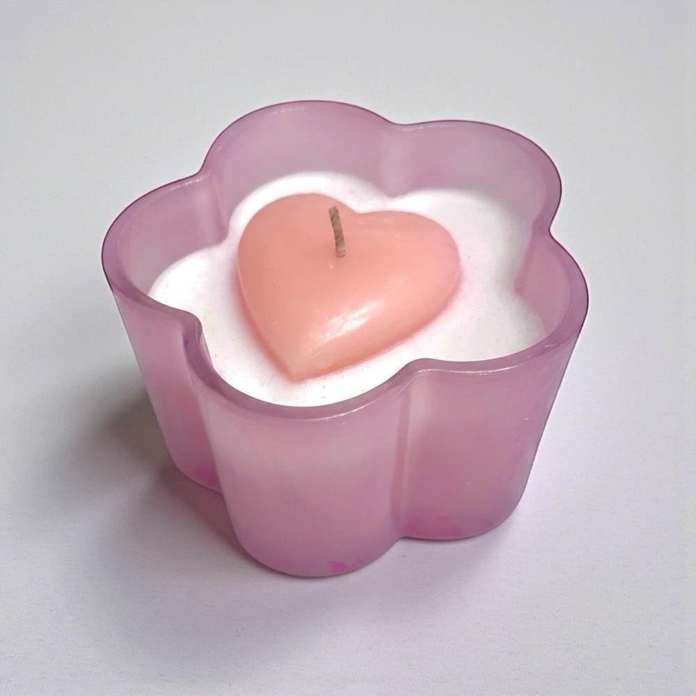 Anthropologie Pink Heart Candle Floral Glass Jar NWT